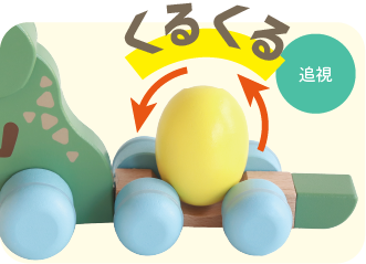 「がおがおくるくる」の恐竜の上に乗った卵がくるくる回る
