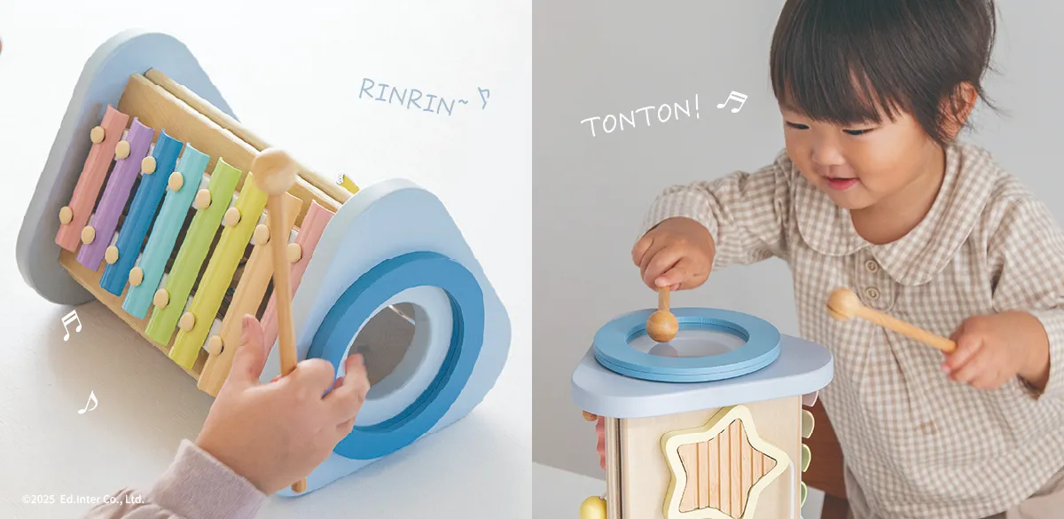 シロフォンやドラムなど5種類の音遊びが1つになった木のおもちゃ│GENI（ジェニ）Twinkle Symphony －ティンクルシンフォニー－