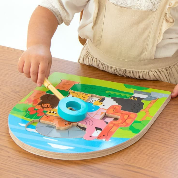 2層パズル アニマル探検隊 知育玩具 木のおもちゃ GENI
